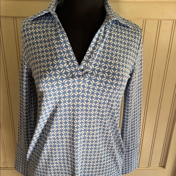 J. McLaughlin NWT Cagney Pullover Blue and White Geometric Long Sleeve Dress - Picture 2 of 13